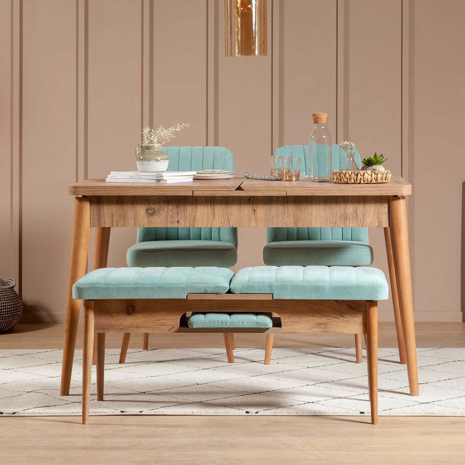 Sembol Açılır Masa Takımı Atlantik Fıstık Yeşili 70x110 (1 Masa + 1 Bench + 2 Sandalye)