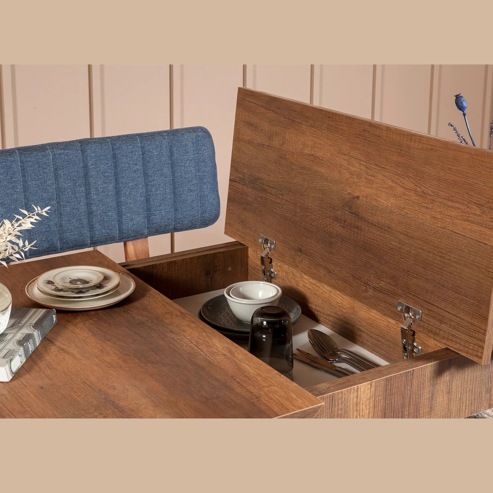 Sembol Açılır Masa Takımı Ceviz Lacivert - Reysa Mobilya
